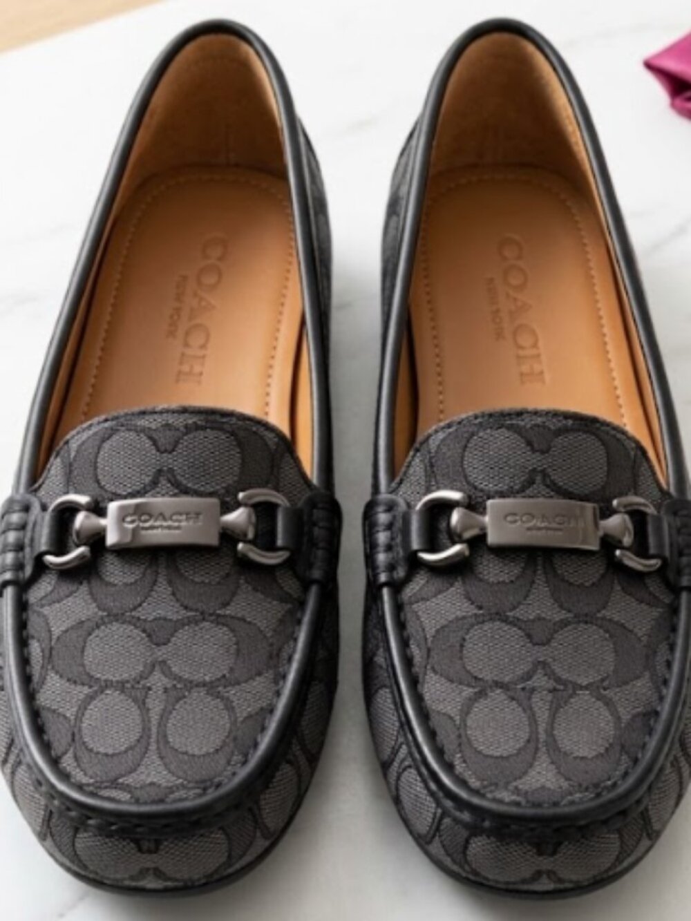 Coach Marley Signature Canvas Driving Moccasins Loafers Black Size 9